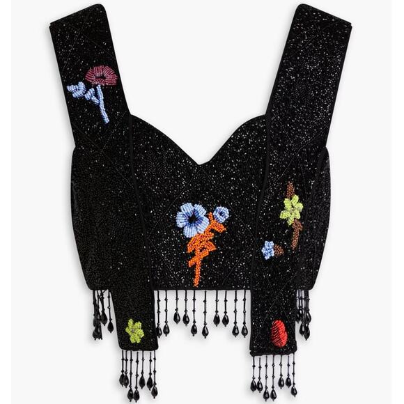 Ganni Cropped Beaded Embellished Top - Picture 1 of 14